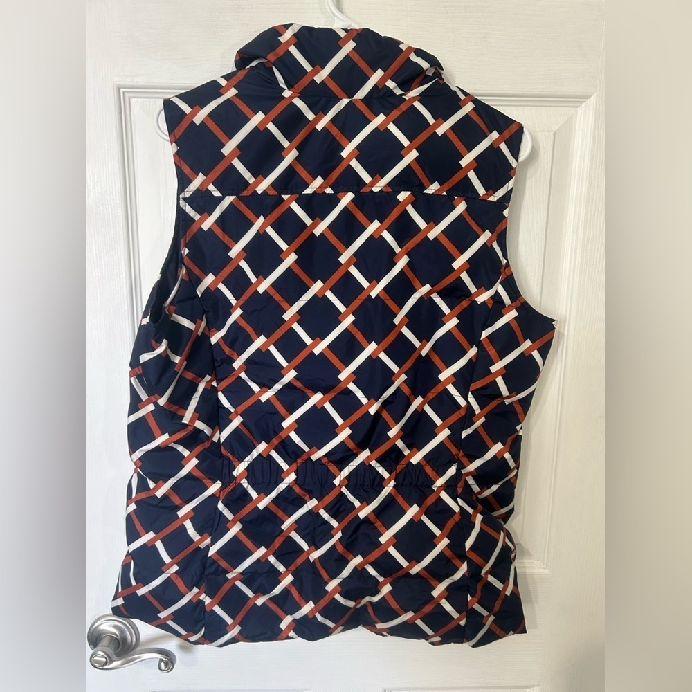 Lands' End womens puffer vest navy orange white geometric size Medium size 10-12 - Picture 7 of 12